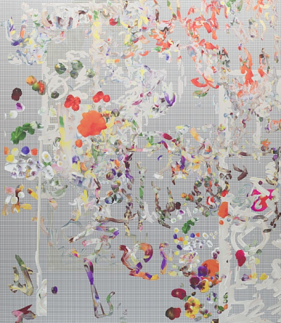 BRINTZ GALLERY, PETRA CORTRIGHT, "Dragonball Z," stations FUHITSU (France) "HUNTING NEBRASKA", 2019, Digital painting on anodized aluminum, 67 ½ by 59 inches, Unique Art